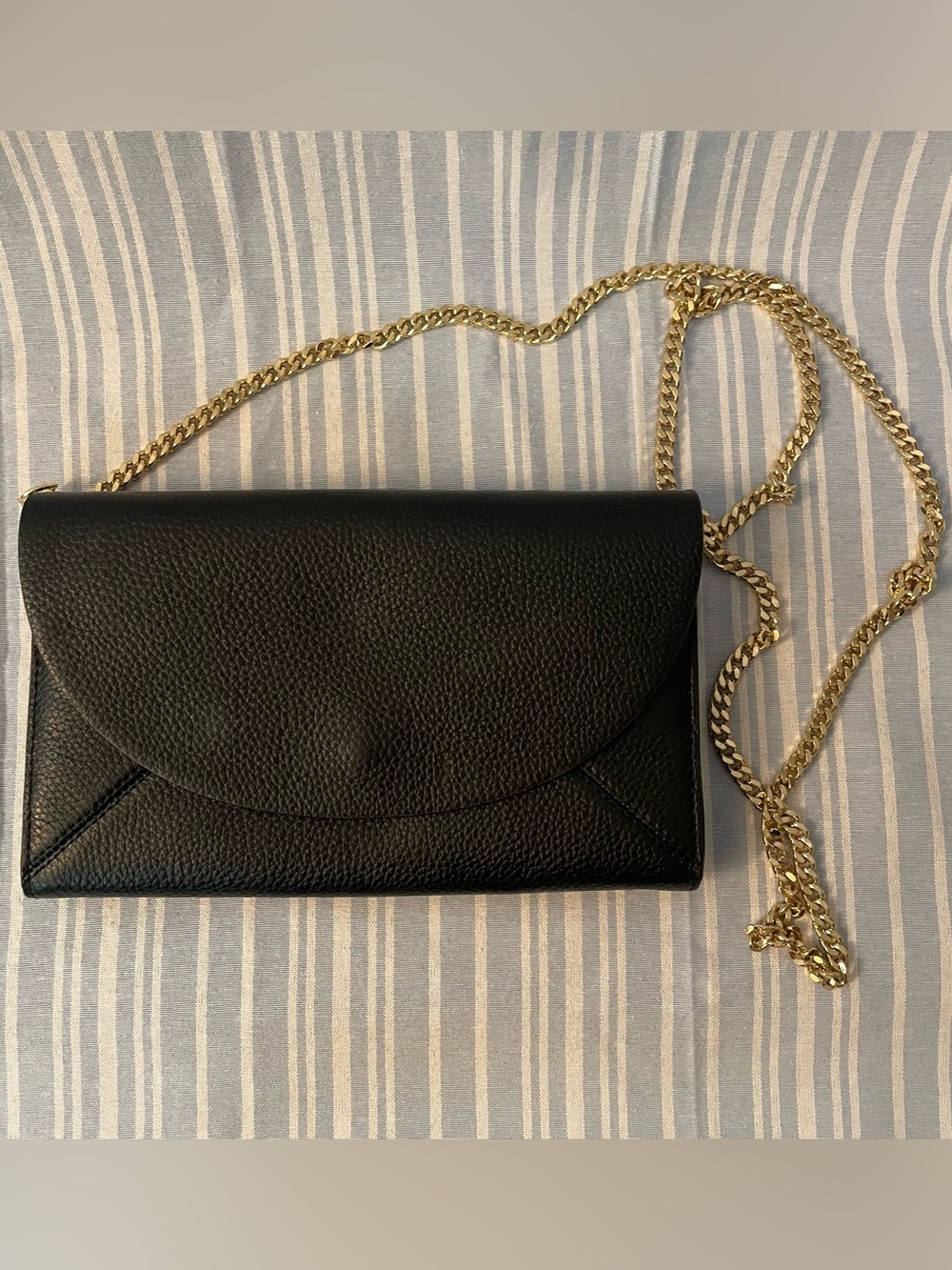 14th & Union Sutton Flap Black Leather Clutch with Gold Chain Strap